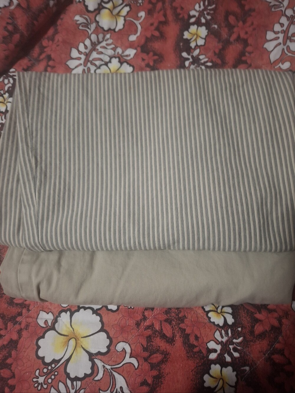 Neutral Striped and Solid Capris - Taupe/Beige
